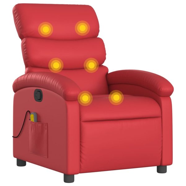 Poltrona de massagens reclinável couro artificial vermelho - Image 2