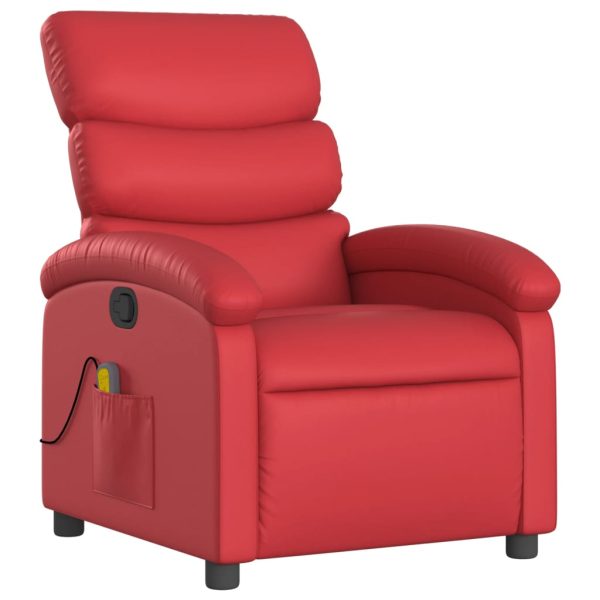 Poltrona de massagens reclinável couro artificial vermelho - Image 3