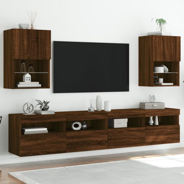 Móveis de TV c/ luzes LED 2 pcs 40,5x30x60 cm carvalho castanho - Image 3