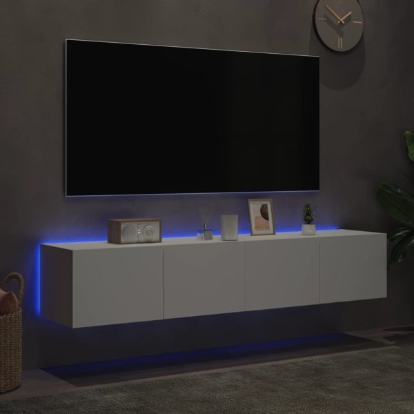 Móveis de parede p/ TV com luzes LED 2 pcs 80x35x31 cm branco - Image 3