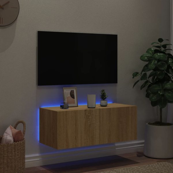 Móvel de parede p/ TV c/ luzes LED 80x35x31 cm carvalho sonoma - Image 3