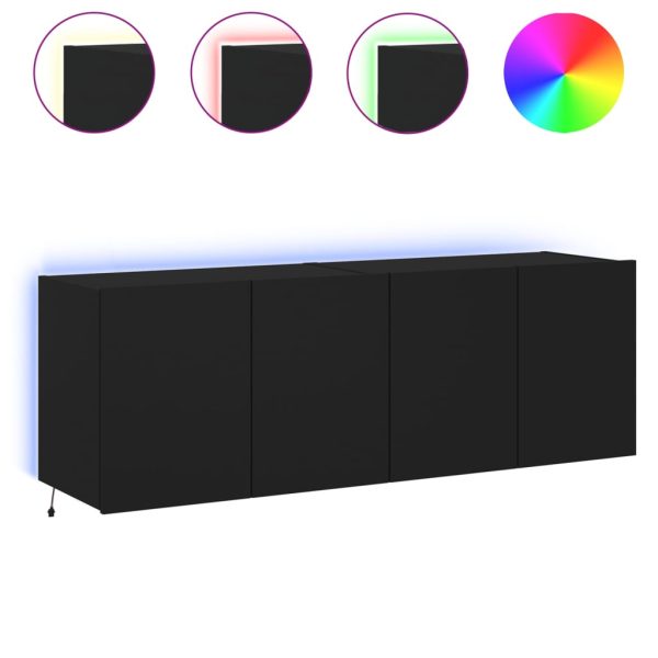 Móveis de parede p/ TV com luzes LED 2 pcs 60x35x41 cm preto - Image 2