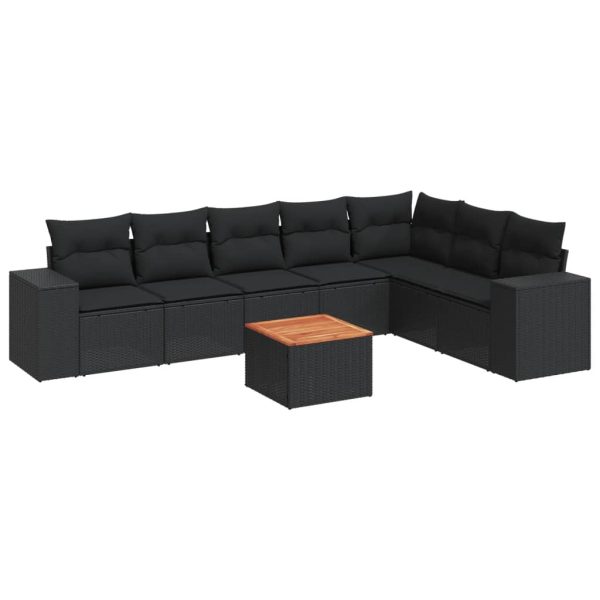 8 pcs conjunto sofás de jardim com almofadões vime PE preto - Image 2