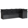 5 pcs conjunto sofás de jardim com almofadões vime PE preto - Image 2