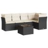 6 pcs conjunto sofás de jardim c/ almofadões vime PE preto - Image 2