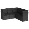 5 pcs conjunto sofás de jardim com almofadões vime PE preto - Image 2