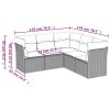5 pcs conjunto sofás de jardim com almofadões vime PE preto - Image 3