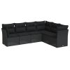 6 pcs conjunto sofás de jardim c/ almofadões vime PE preto - Image 2