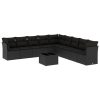 10 pcs conjunto sofás de jardim c/ almofadões vime PE preto - Image 2