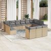 13 pcs conjunto de sofás p/ jardim com almofadões vime PE bege