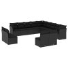 13 pcs conjunto de sofás de jardim com almofadões vime PE preto - Image 2