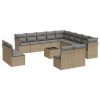 14 pcs conjunto de sofás p/ jardim com almofadões vime PE bege - Image 2