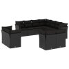 11 pcs conjunto sofás de jardim c/ almofadões vime PE preto - Image 2