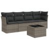 5 pcs conjunto sofás de jardim c/ almofadões vime PE cinzento - Image 2
