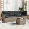 5 pcs conjunto sofás de jardim c/ almofadões vime PE cinzento