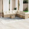 10 pcs conjunto de sofás p/ jardim com almofadões vime PE bege