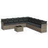 10 pcs conjunto sofás de jardim c/ almofadões vime PE cinzento - Image 2