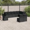 10 pcs conjunto sofás de jardim c/ almofadões vime PE preto