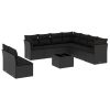 10 pcs conjunto sofás de jardim c/ almofadões vime PE preto - Image 2