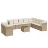 11 pcs conjunto sofás de jardim c/ almofadões vime PE bege - Image 2