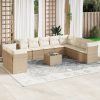 11 pcs conjunto sofás de jardim c/ almofadões vime PE bege