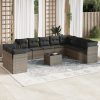 11 pcs conjunto sofás de jardim c/ almofadões vime PE cinzento