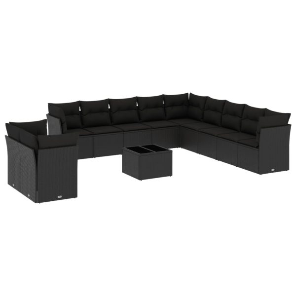 12 pcs conjunto de sofás de jardim c/ almofadões vime PE preto - Image 2