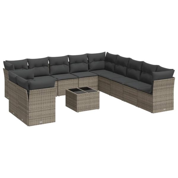 12 pcs conjunto de sofás jardim c/ almofadões vime PE cinzento - Image 2