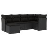 6 pcs conjunto sofás de jardim c/ almofadões vime PE preto - Image 2