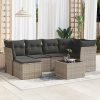 7 pcs conjunto sofás p/ jardim c/ almofadões vime PE cinzento
