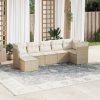 7 pcs conjunto de sofás p/ jardim com almofadões vime PE bege