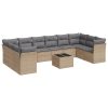 11 pcs conjunto sofás de jardim c/ almofadões vime PE bege - Image 2