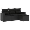 4 pcs conjunto de sofás para jardim c/ almofadões vime PE preto - Image 2