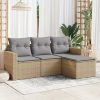 4 pcs conjunto de sofás para jardim c/ almofadões vime PE bege