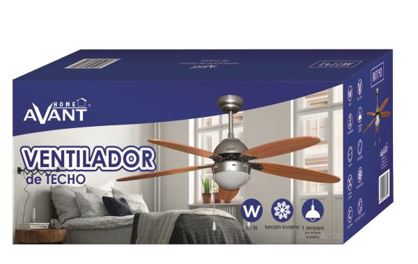 VENTILADOR AVANT TECHO GRIS/MADERA 132CM 60W 5ASPAS C/LAMP - Image 2