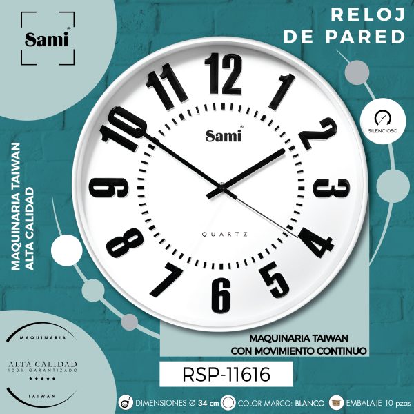 RELOJ DE PARED SAMI RED. 34CM BLANCO - Image 2