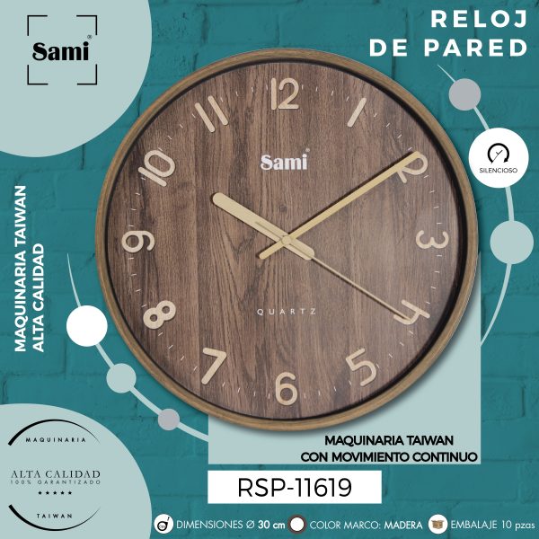 RELOJ DE PARED SAMI RED. 30CM COLOR MADERA OSCURO - Image 2