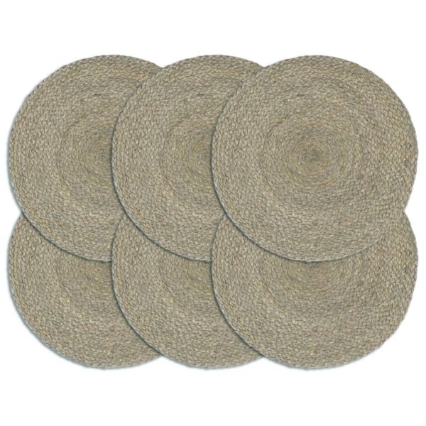 Individuais de mesa 6 pcs juta liso 38 cm redondo cinzento
