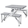 Conjunto mesa campismo c/ 4 bancos alumínio extra cinza-claro