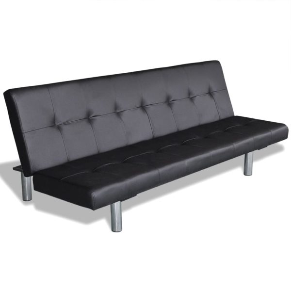 Sofa-cama ajustável com 2 almofadas couro artificial preto - Image 3