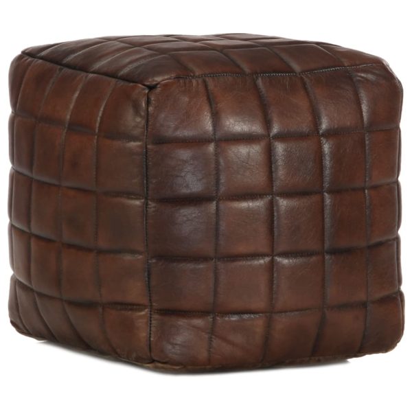 Pufe 40x40x40 cm couro de cabra genuíno castanho-escuro