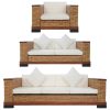 3 pcs conjunto de sofás com almofadões vime natural castanho