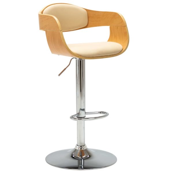 Bancos de bar 2 pcs madeira curvada e couro artificial creme - Image 2
