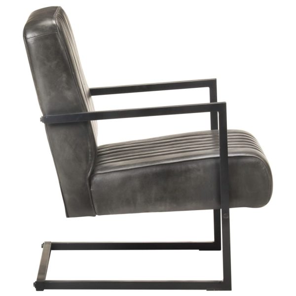 Poltrona cantilever couro genuíno cinzento velho - Image 3