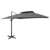 Guarda-sol jardim cantilever c/ toldo duplo 300x300cm antracite