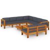 9 pcs conj. lounge de jardim c/ almofadões cinza-escuro acácia - Image 2