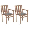 Cadeiras de jardim c/ almofadões cinzentos 2 pcs teca maciça