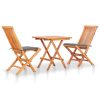 Conjunto bistrô c/ almofadões cinzentos 3 pcs teca maciça