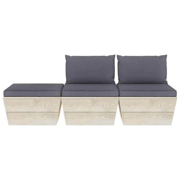 3 pcs conjunto lounge de paletes + almofadões madeira de abeto - Image 2