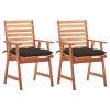 Cadeiras de jantar p/ jardim 2 pcs c/ almofadões acácia maciça